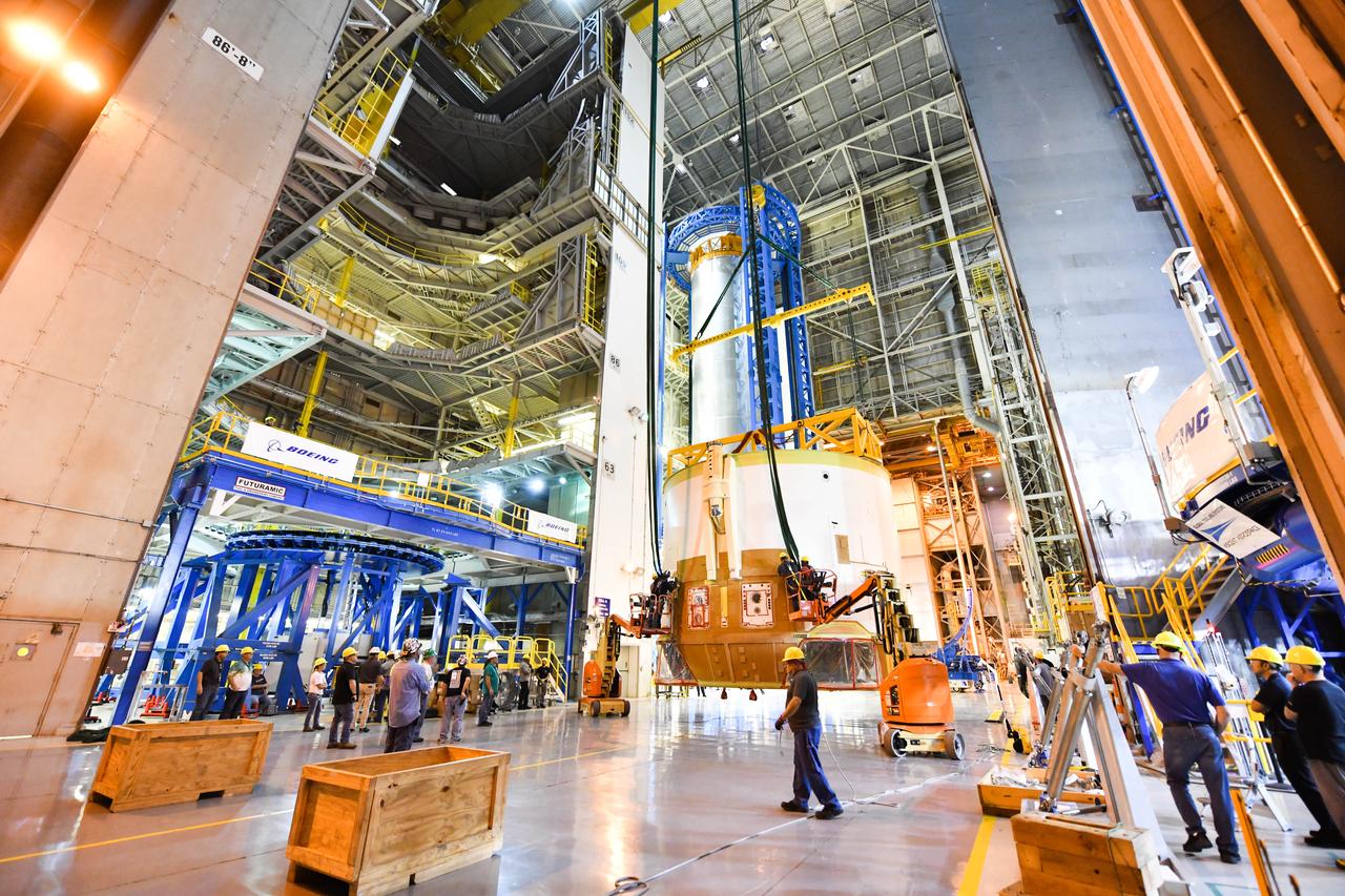 Technicians at NASA’s Michoud Assembly Facility in New Orleans rotated the engine section for NASA’s Space Launch System rocket from a vertical to horizontal position to prepare it for joining to the rest of the rocket’s core stage on Sept. 13. The engine section, which comprises the lowest portion of the 212-foot-tall stage, is the last major component to be horizontally integrated to the core stage. Michoud crews completed assembly on the flight hardware that will be used for Artemis I, the first lunar mission of SLS and NASA’s Orion spacecraft, on Aug. 29. The core stage’s two liquid propellant tanks and four RS-25 engines will produce more than 2 million pounds of thrust to send the SLS rocket and Orion on the Artemis lunar missions. The engine section houses the four RS-25 engines and includes vital systems for mounting, controlling and delivering fuel form the propellant tanks to the rocket’s engines.  Offering more payload mass, volume capability and energy to speed missions through space, the SLS rocket, along with NASA’s Gateway in lunar orbit and Orion, is part of NASA’s backbone for deep space exploration and the Artemis lunar program. No other rocket is capable of carrying astronauts in Orion around the Moon in a single mission.